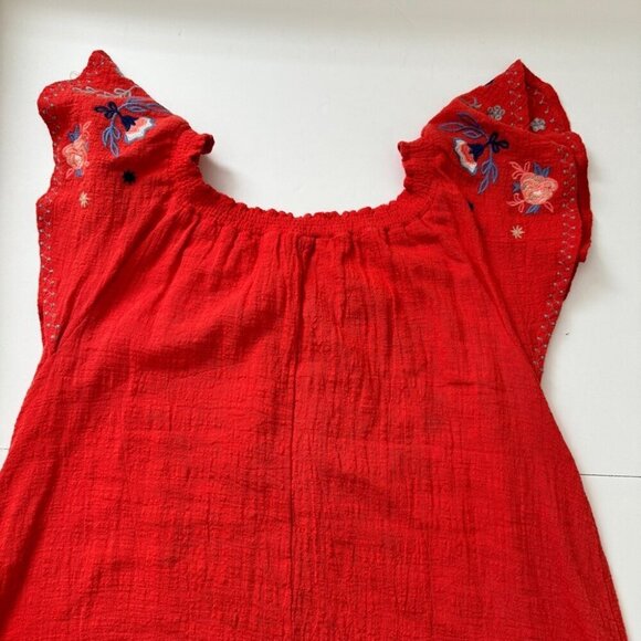 Umgee Boho Embroidered Mini Dress Coral Orange Beachy Crepe Lightweight Sz S - Picture 13 of 14